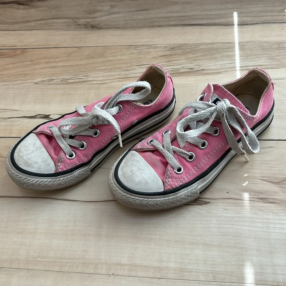 Converse Girls Size 11. Pink Lace Up Low Tops. So cute. Worn but lots of life